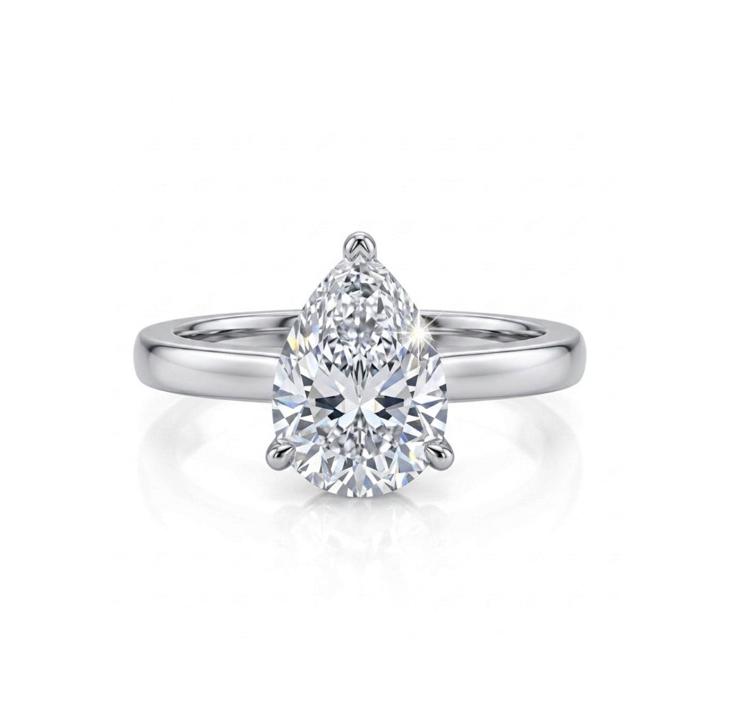 Sterling Silver Teardrop-cut Solitaire Engagement Ring