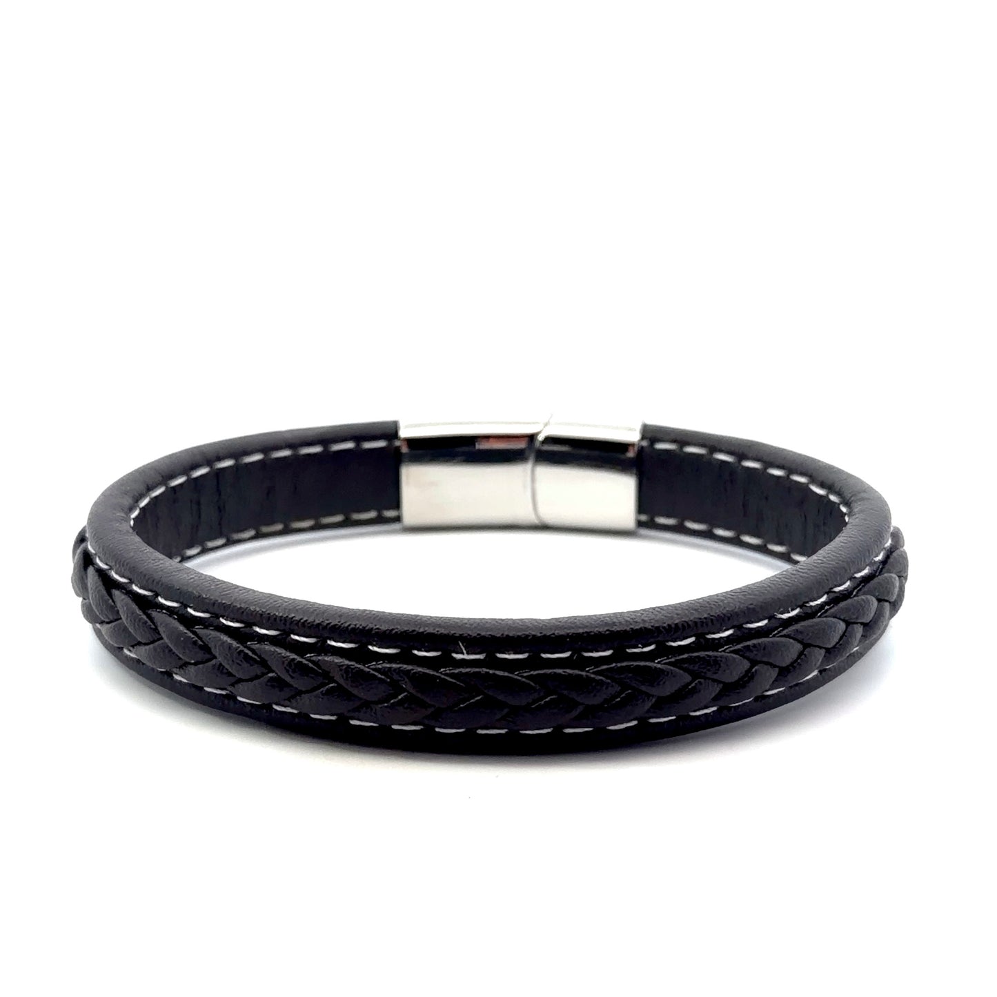 Brown Leather Braided Bracelet with Stainless Steel Magnetic Clasp