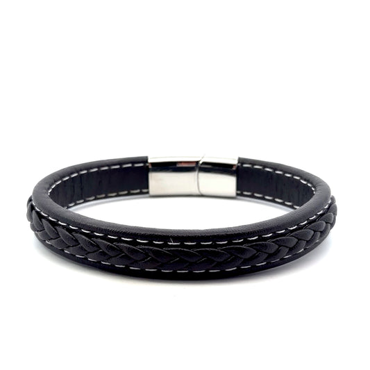 Brown Leather Braided Bracelet with Stainless Steel Magnetic Clasp