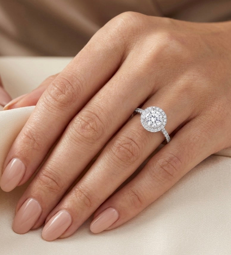 Sterling Silver Double Halo Round cut Ring
