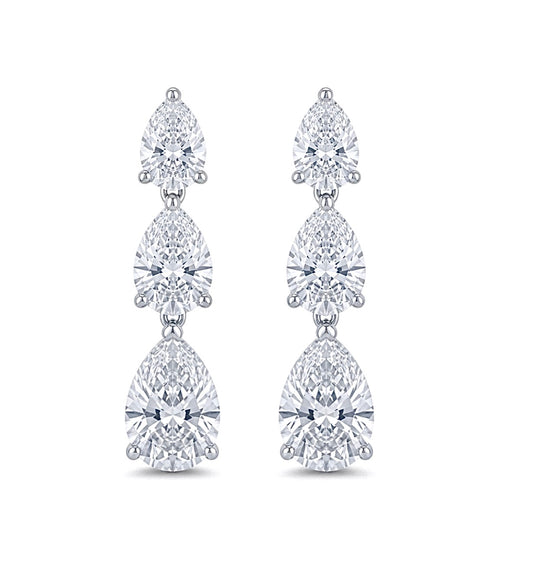 Trio Teardrop Cubic Zirconia Drop  Earrings