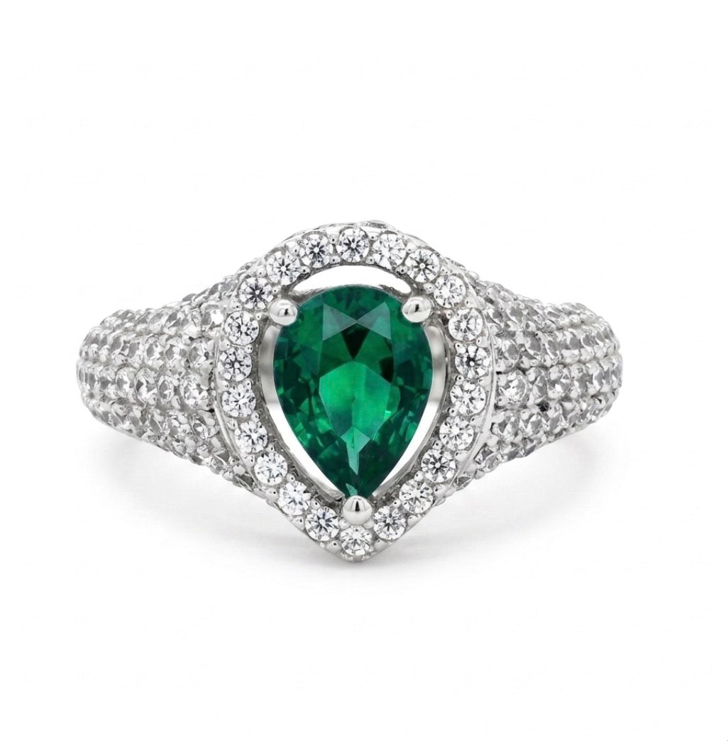Sterling Silver Pave Encrusted Teardrop-cut Ring
