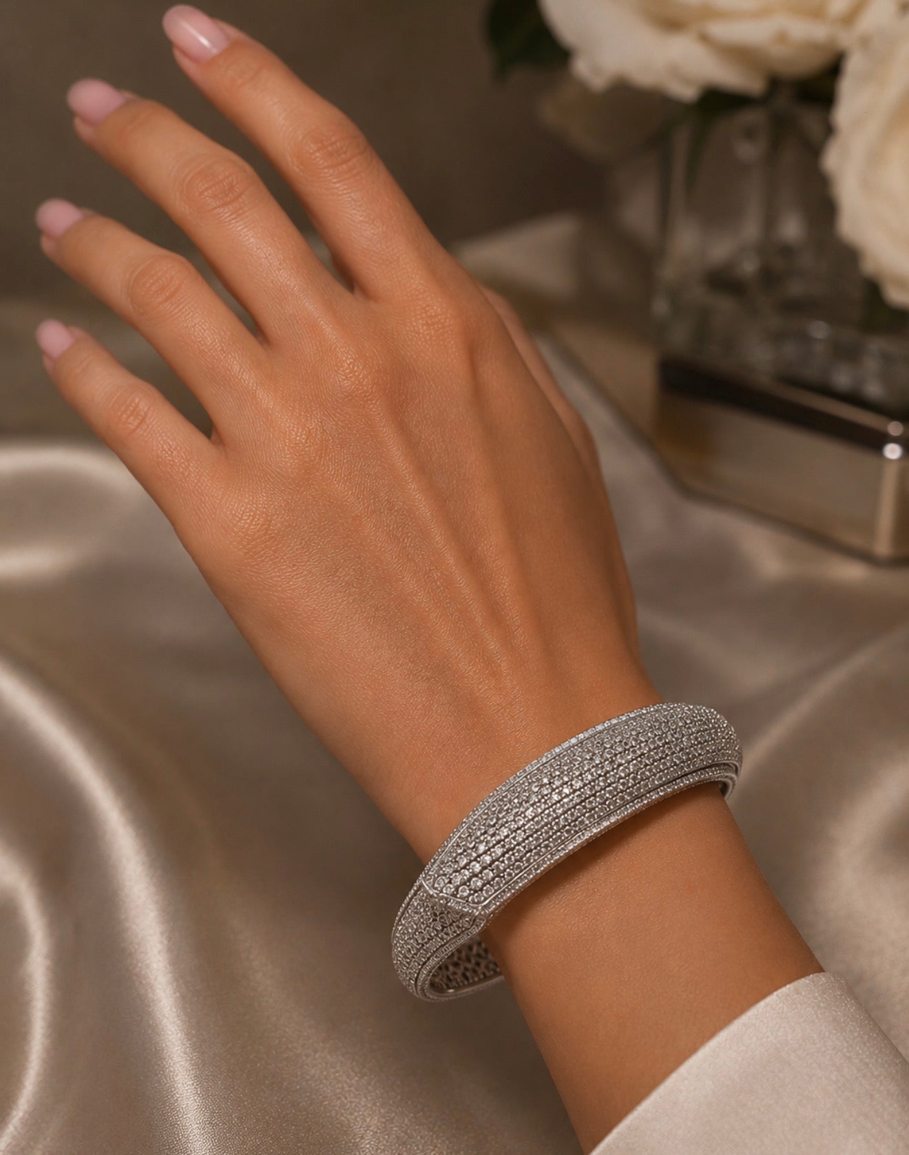 Sterling Silver Shimmering Cubic Zirconia Bangle Bracelet