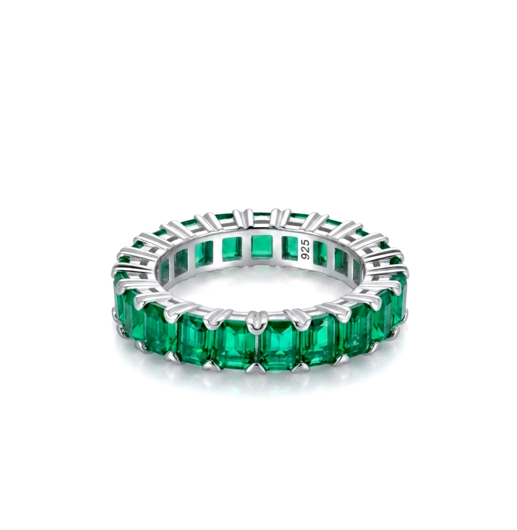 Sterling Silver Emerald-cut Eternity Ladies Band
