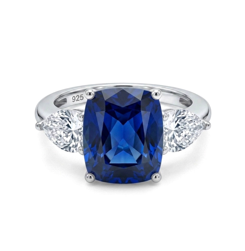 Sterling Silver Emerald-cut Sapphire Ring