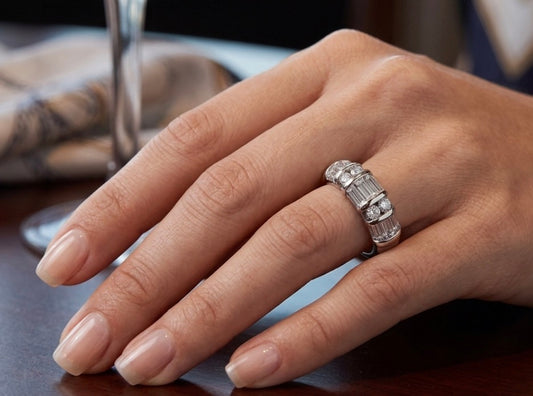 Sterling Silver Baguette-cut Cubic Zirconia Ladies Band