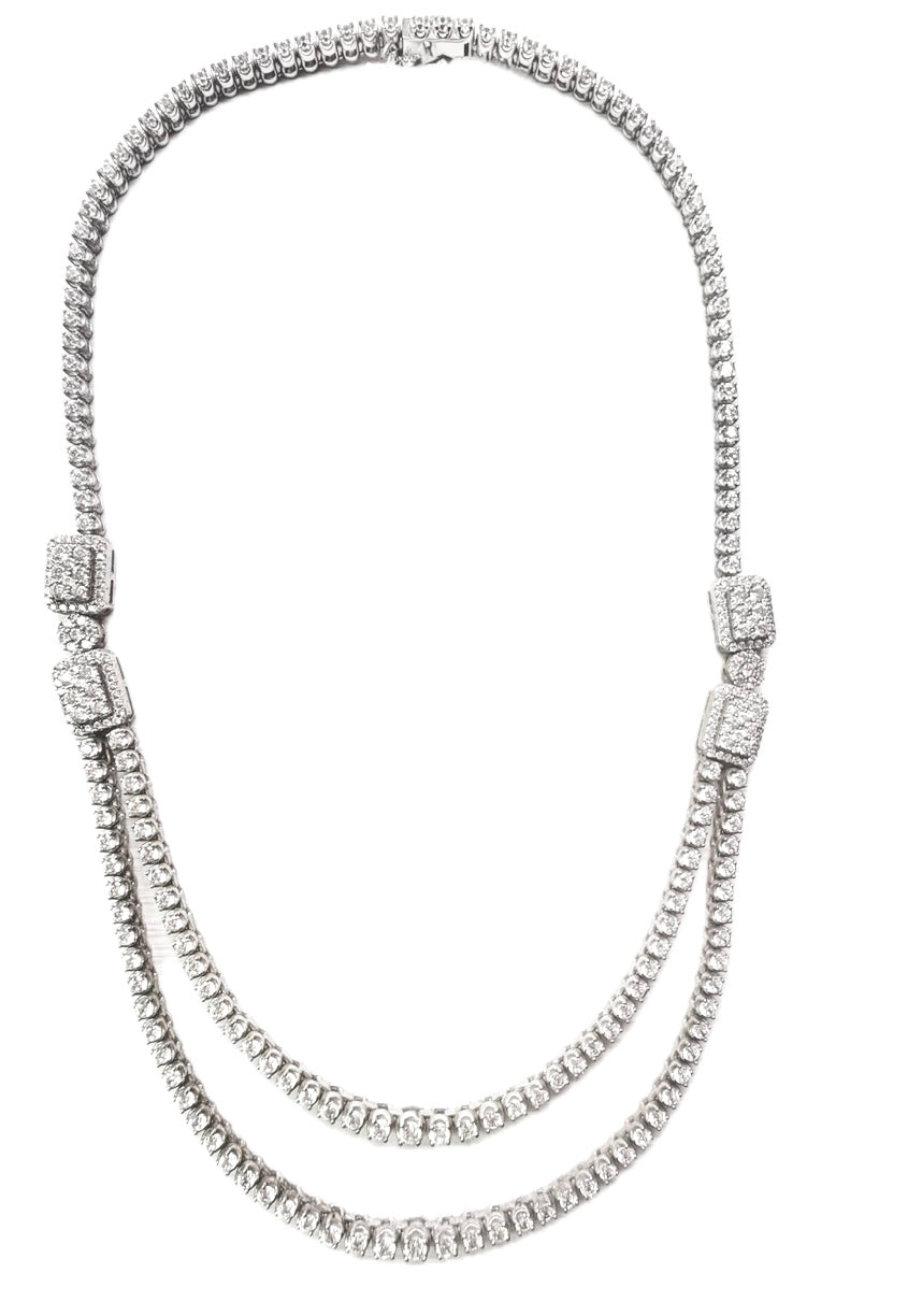 Sterling Silver Exquisite Tiered Cubic Zirconia Tennis Necklace