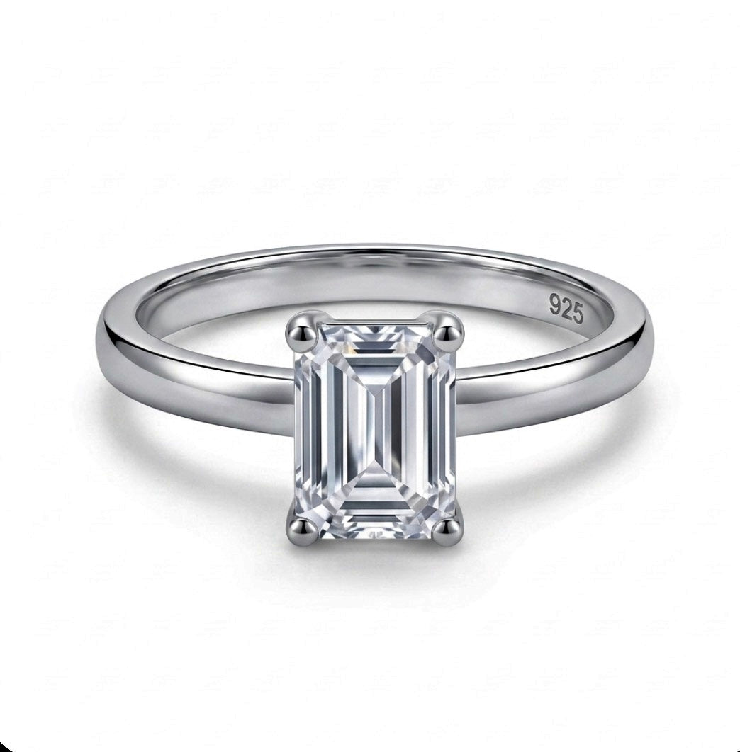 Sterling Silver Emerald-Cut Solitaire Ring
