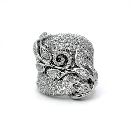 Sterling Silver Floral Design Cocktail Ring