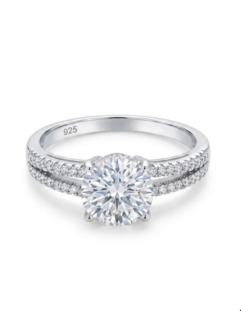 Sterling Silver Split-Shank Cubic Zirconia Ring