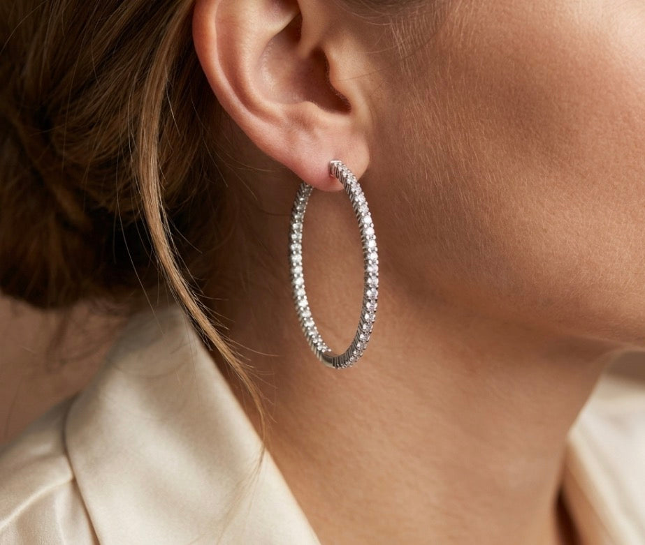 Inside-Out Round Shape 1.45-inch 2.36 ct.Hoop Earrings
