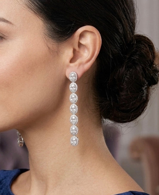 Sterling Silver Oval-cut Cubic Zirconia Drop Earrings