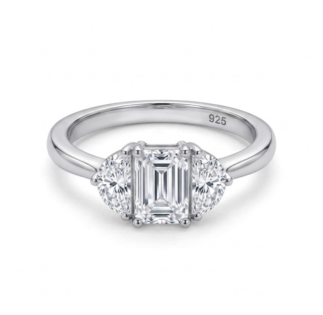 Sterling Silver Emerald Cut Crescent Ring