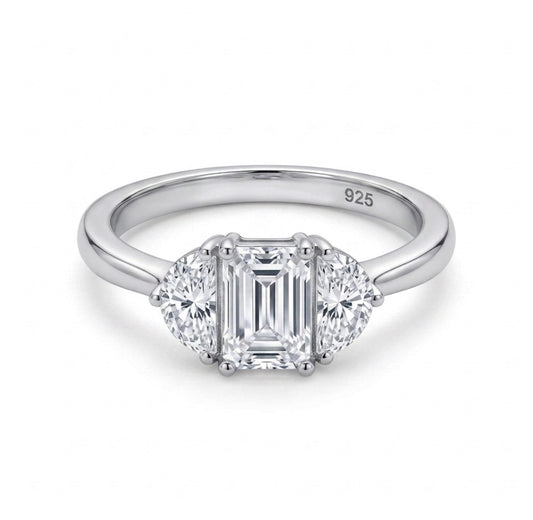 Sterling Silver Emerald Cut Crescent Ring