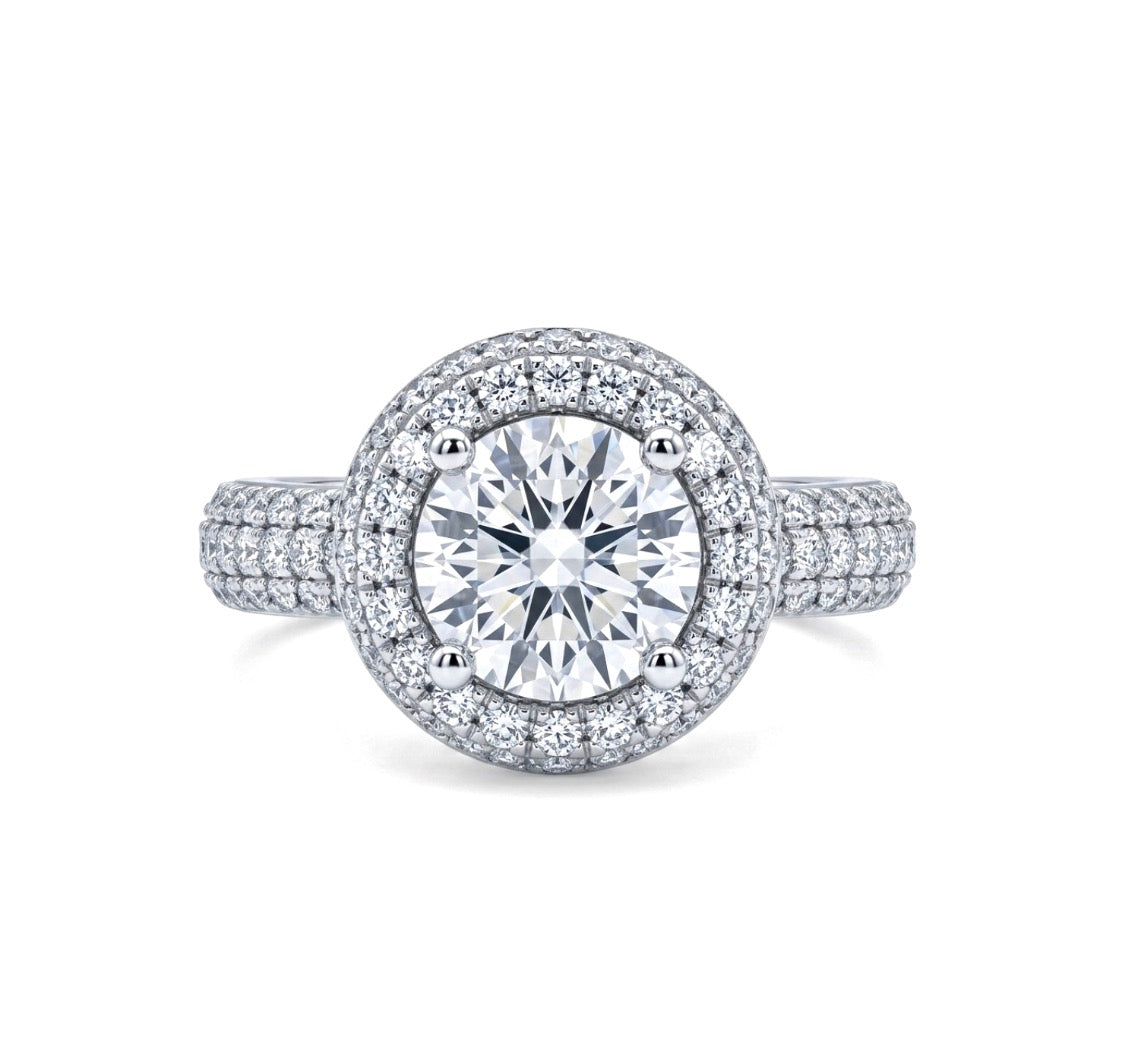 Sterling Silver Brillant-cut Halo Cubic Zirconia Ring