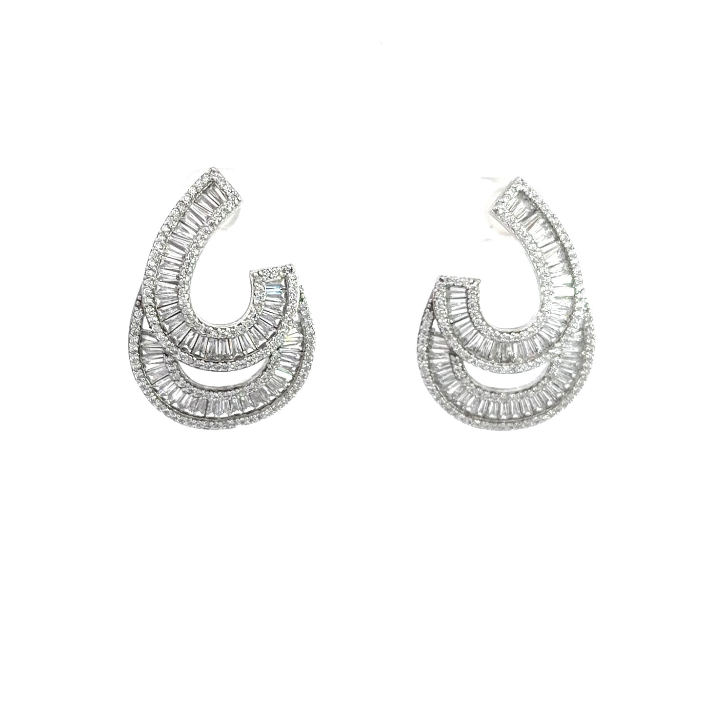 Crescent Baguette Cut Cubic Zirconia Earrings