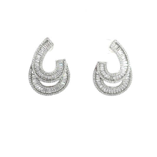Crescent Baguette Cut Cubic Zirconia Earrings