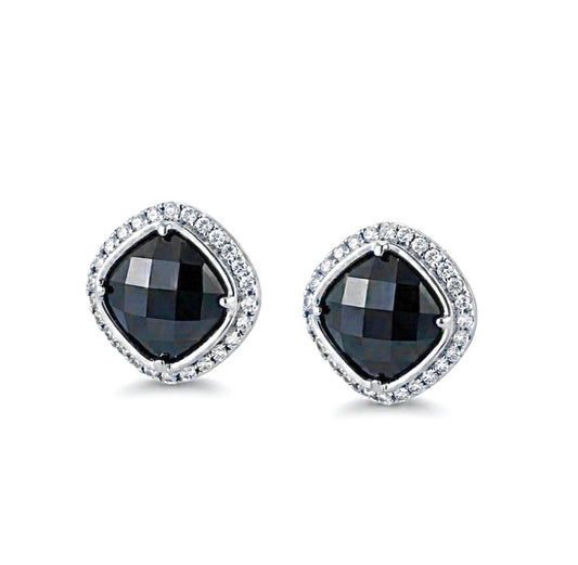 Sterling Silver Faux Black Onyx Stud Earrings