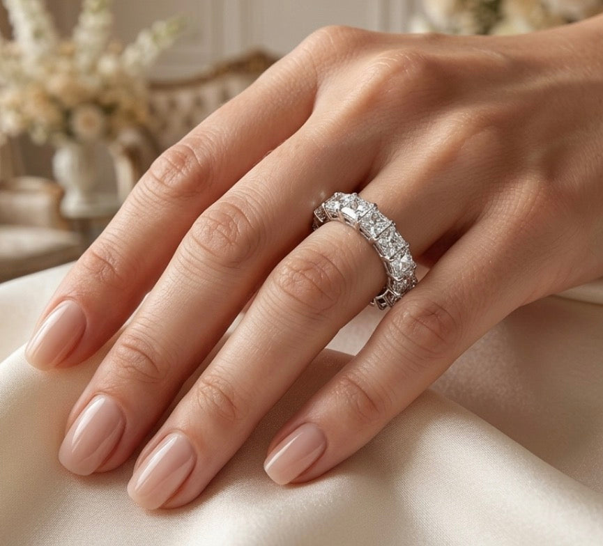 Sterling Silver Asscher-cut Eternity Ladies Band