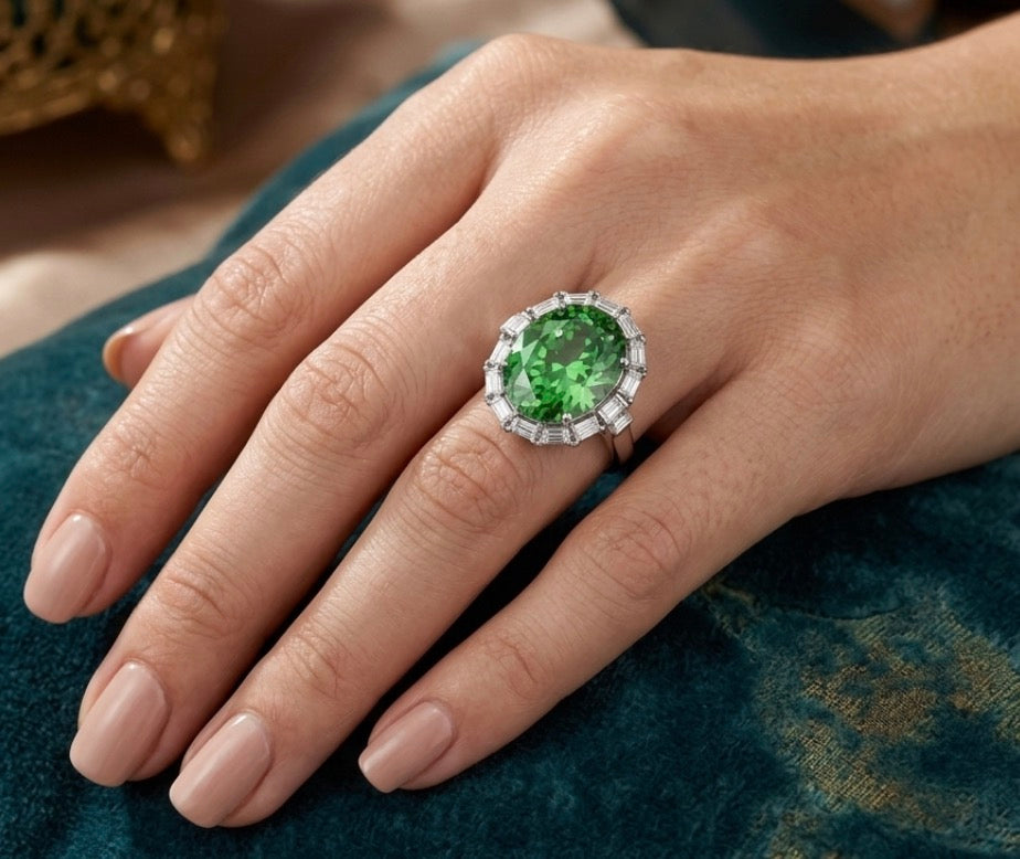 Sterling Silver Emerald cocktail Ring