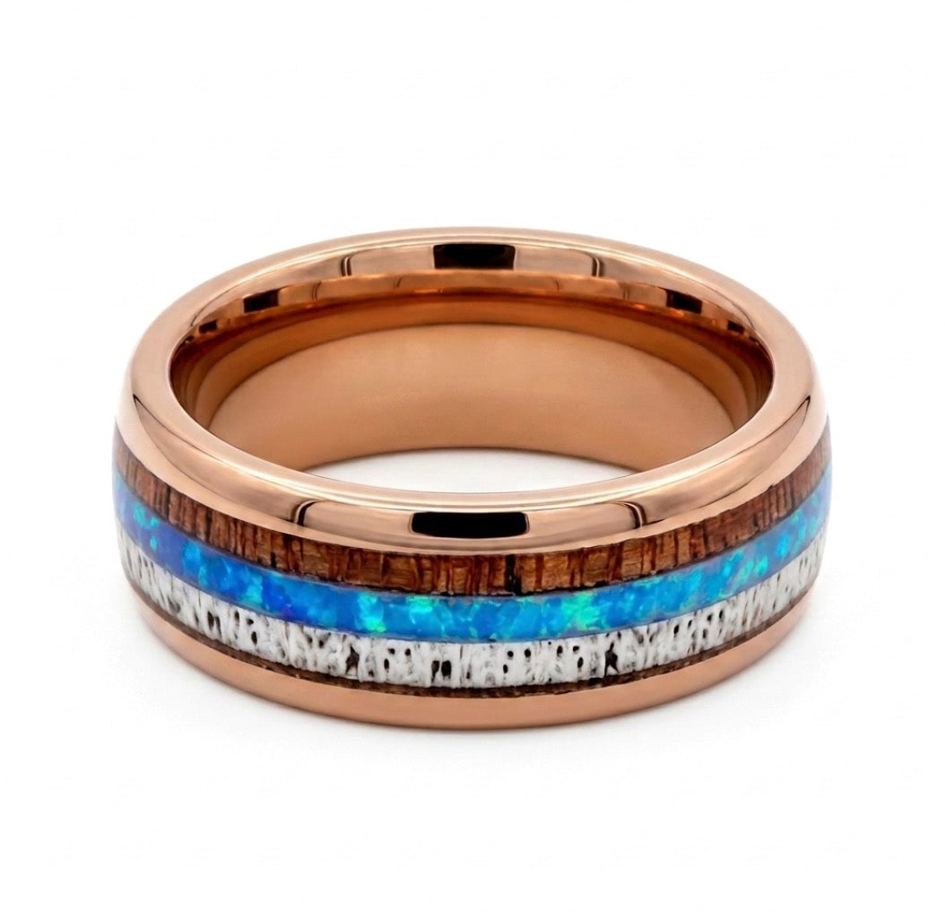 Rose Gold Tungsten Layered Men’s Wedding Band