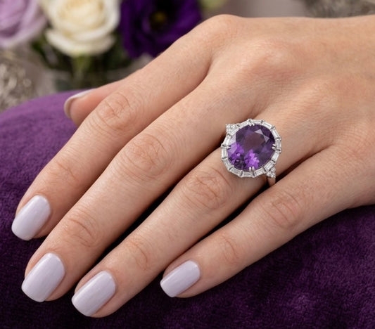 Sterling Silver Oval-cut Amethyst Cocktail Ring