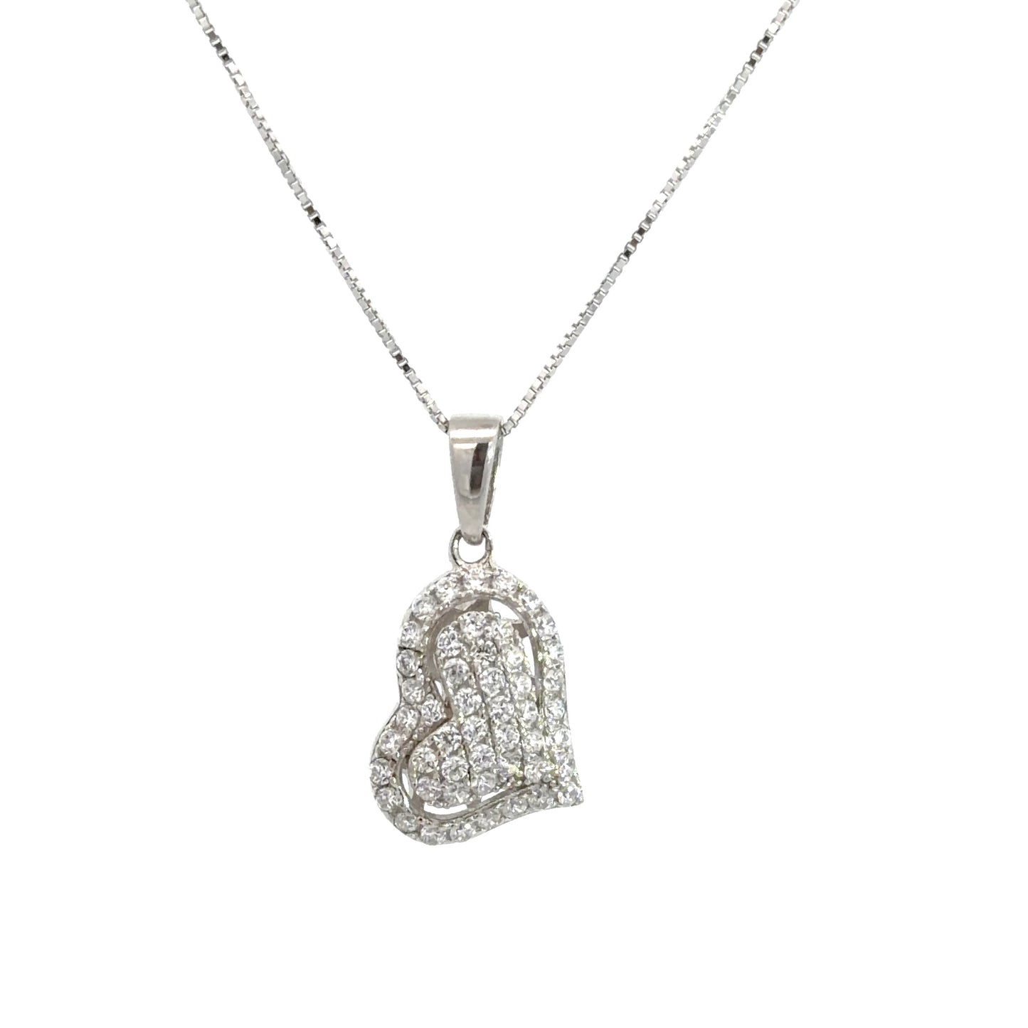 Sterling Silver Pave Setting Cubic Zirconia Heart Necklace