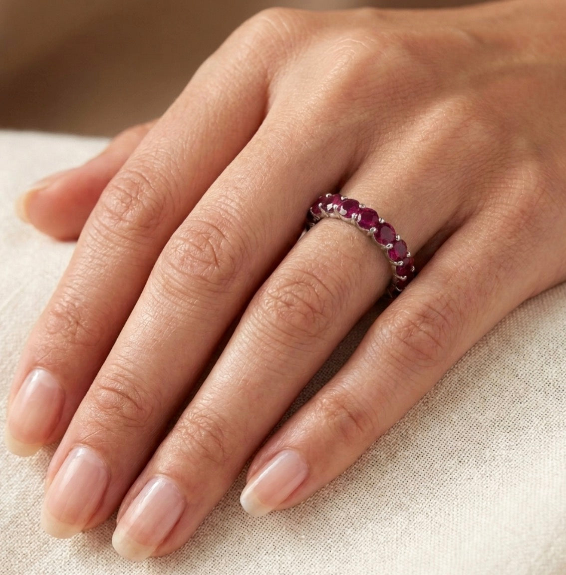 Sterling Silver Brilliant-cut Ruby Eternity Ladies Band