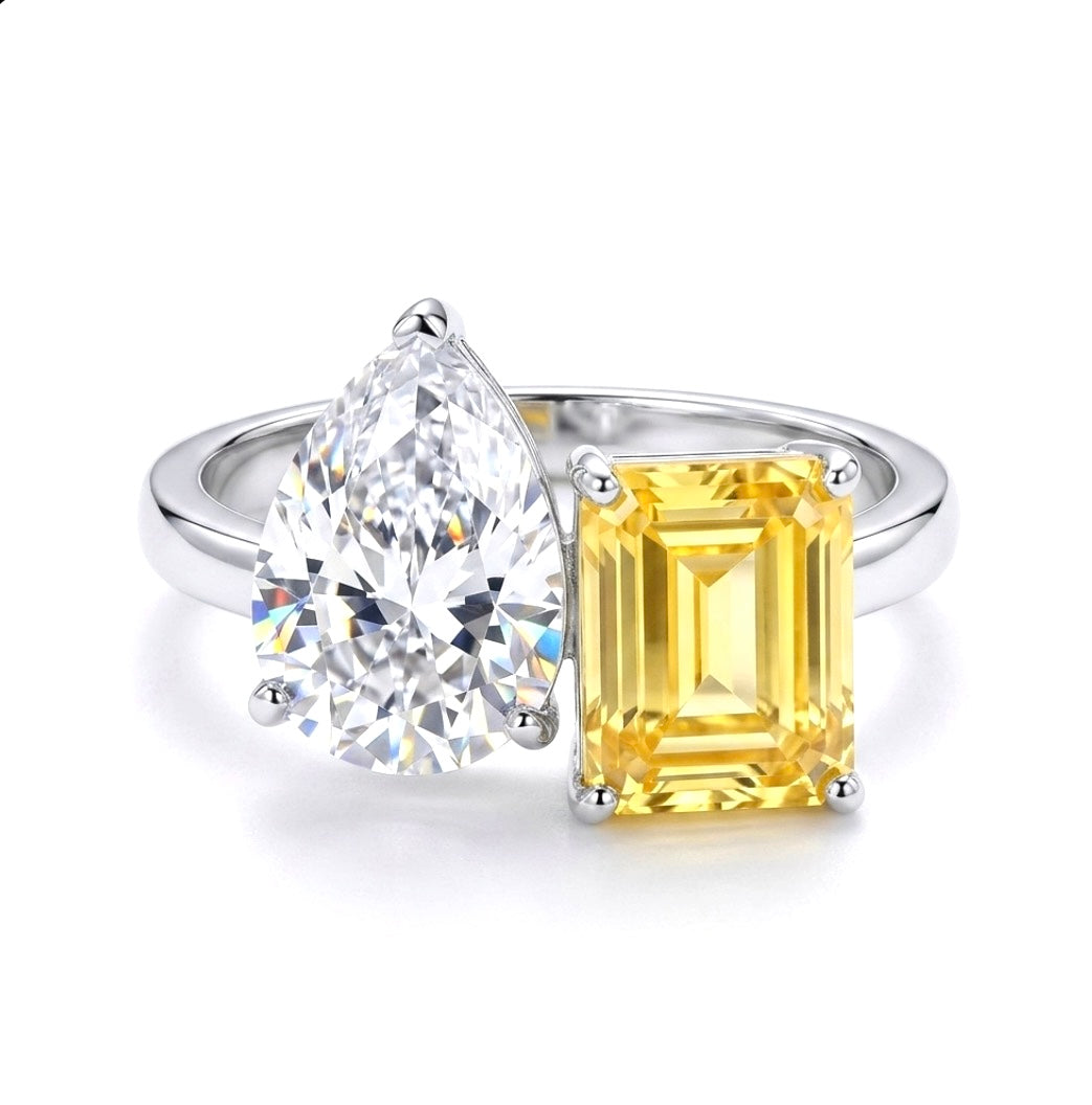 Sterling Silver Fancy Yellow and White Cubic Zirconia Cuff Ring