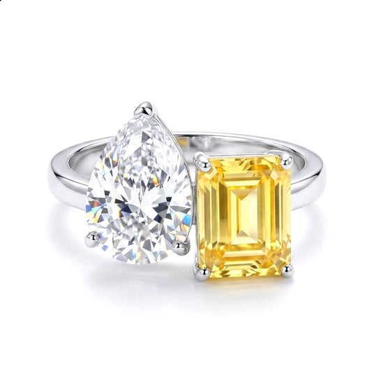 Sterling Silver Fancy Yellow and White Cubic Zirconia Cuff Ring