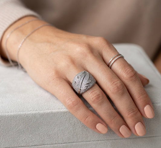 Sterling Silver Design Leaf Cocktail Ring