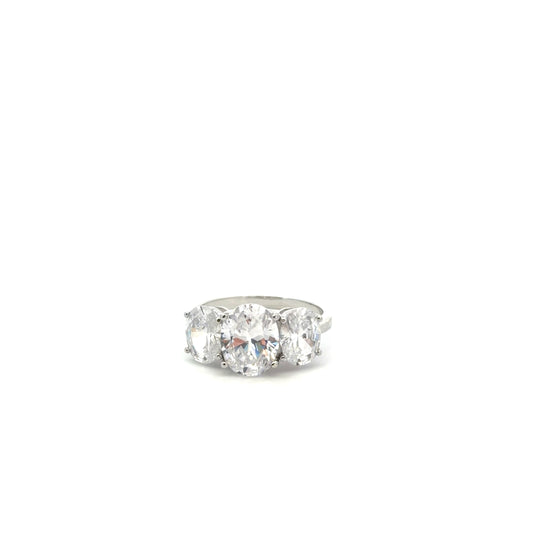 Sterling Silver Three Stone Oval Engagement Ring