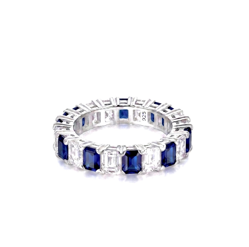 Sterling Silver Emerald-cut Eternity Ladies Band