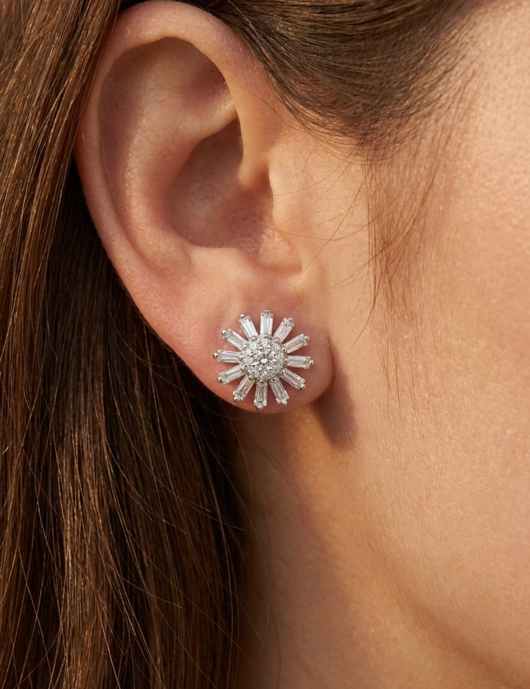 Sterling Silver Cubic Zirconia Starburst Earrings