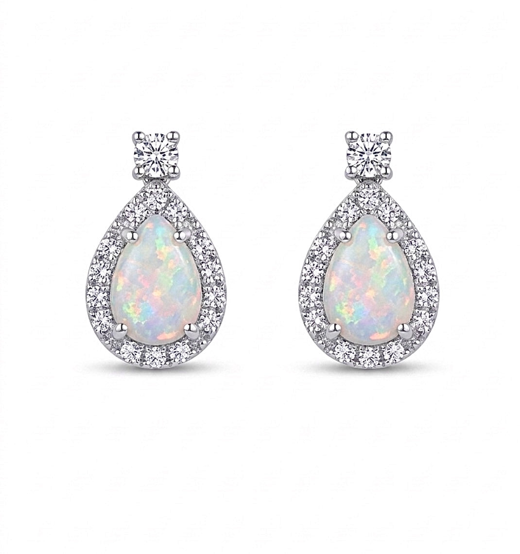 Sterling Silver Teardrop cut Opal Earrings