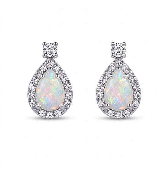 Sterling Silver Teardrop cut Opal Earrings