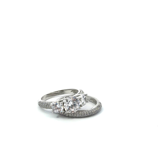 Sterling Silver Pavé Wedding Band Ring Set