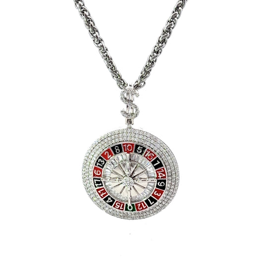 Sterling Silver Cubic Zirconia Roulette Reel Pendant