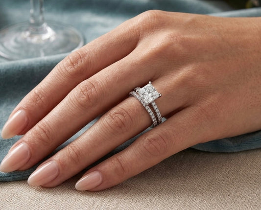 Sterling Silver Princess-cut Wedding Ring Set