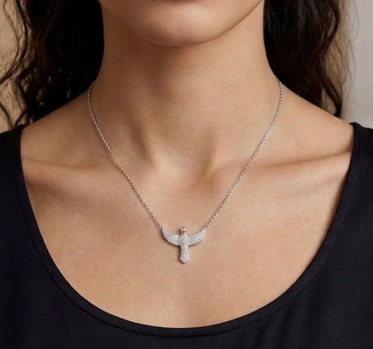 Sterling Silver Cubic Zirconia Pave Encrusted Dove Of Peace Necklace