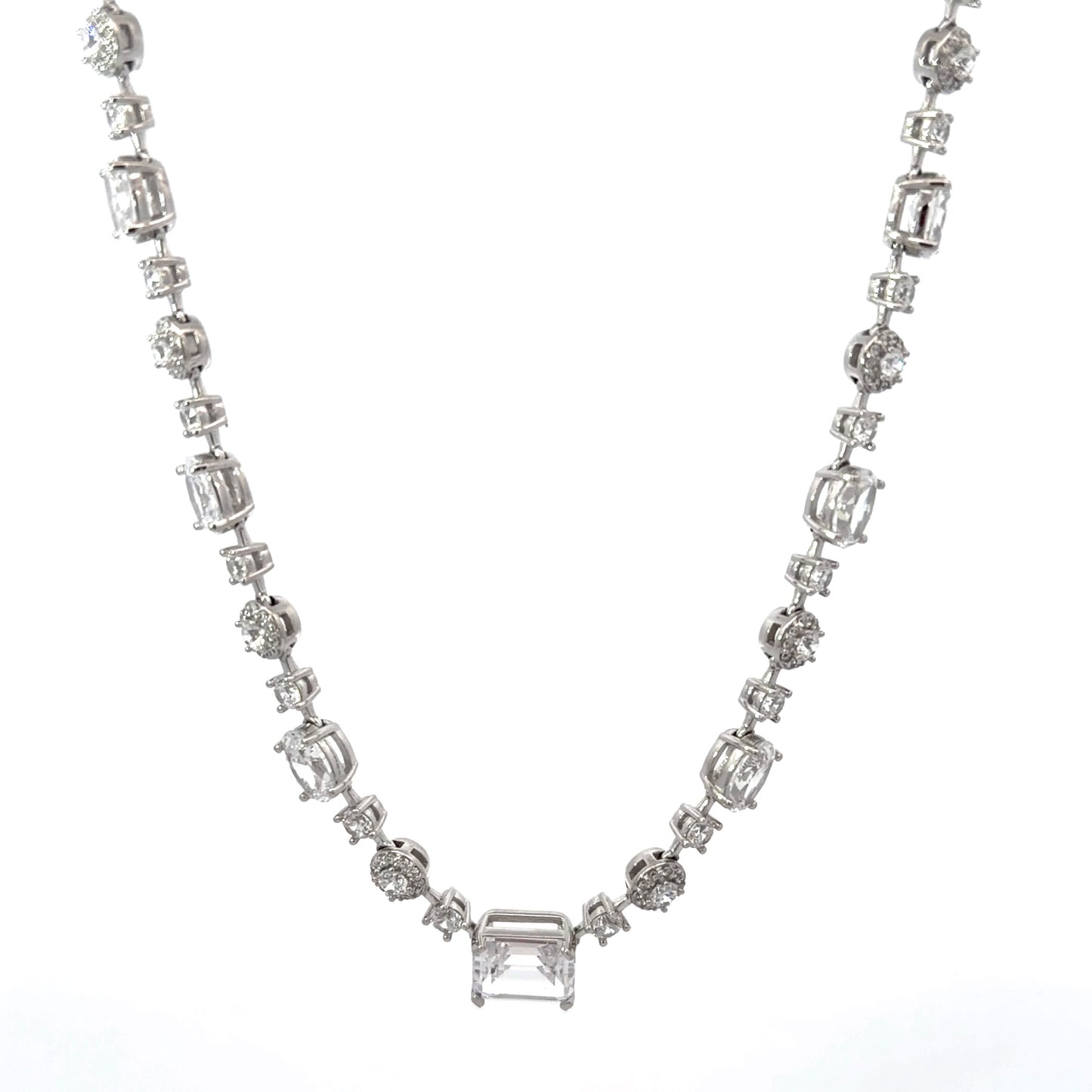 Sterling Silver Stunning Multi Cut Cubic Zirconia Necklace
