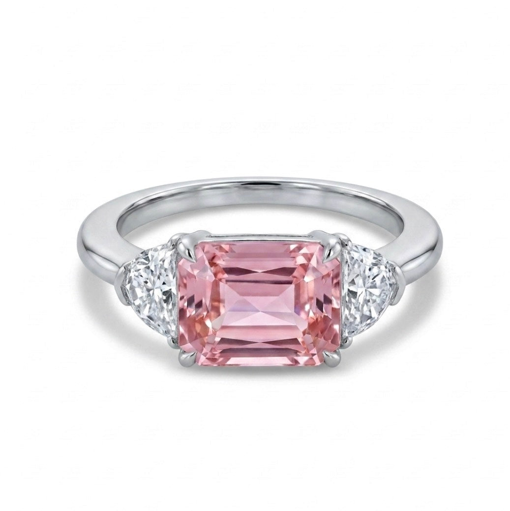 Sterling Silver Pink Emerald-cut Cubic Zirconia Ring