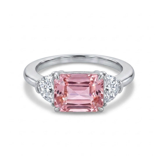 Sterling Silver Pink Emerald-cut Cubic Zirconia Ring
