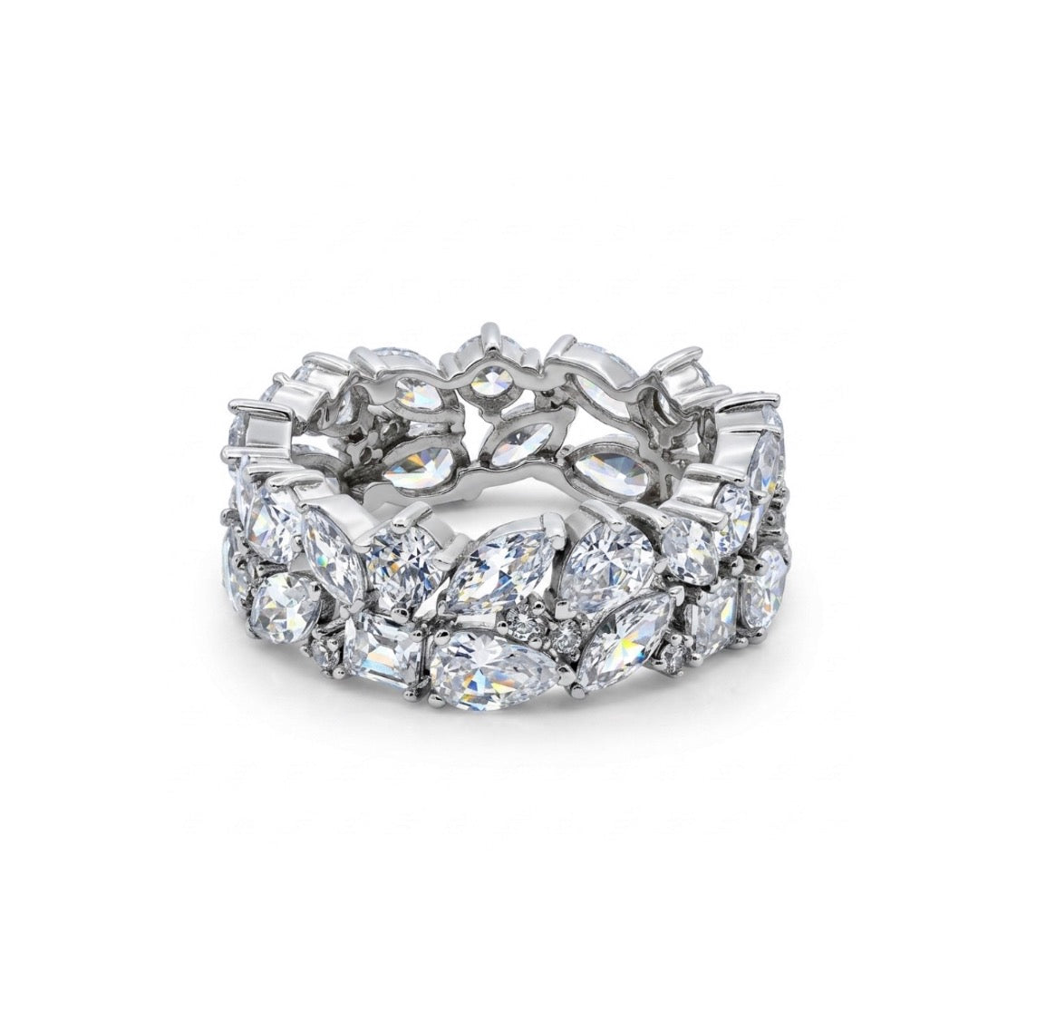 Sterling Silver Multi-cut Stone Wide Ladies Band