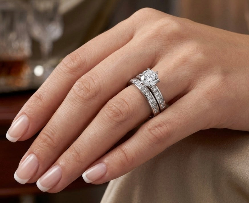 Sterling Silver Channel Wedding Ring Set