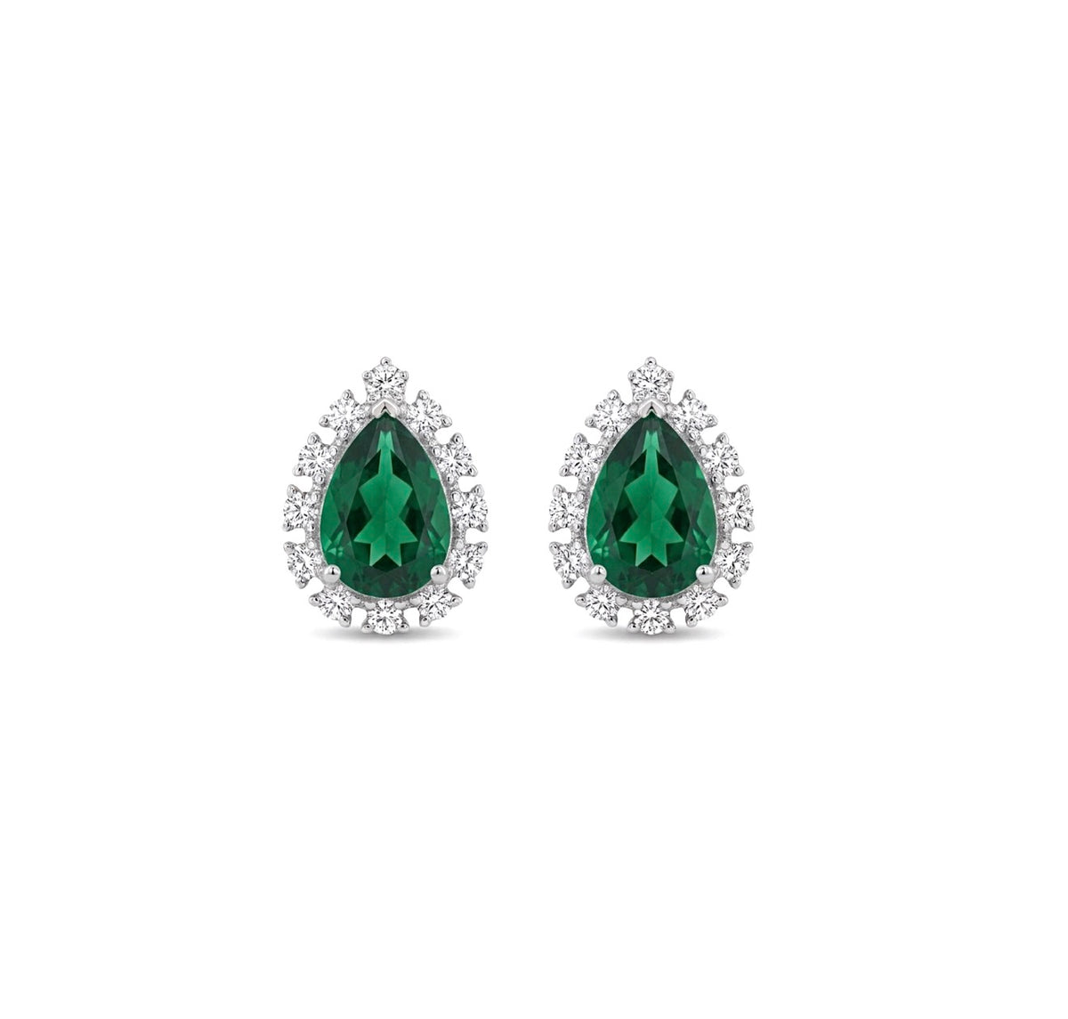 Sterling Silver Teardrop Emerald Stud Earrings