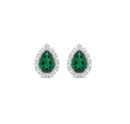 Sterling Silver Teardrop Emerald Stud Earrings