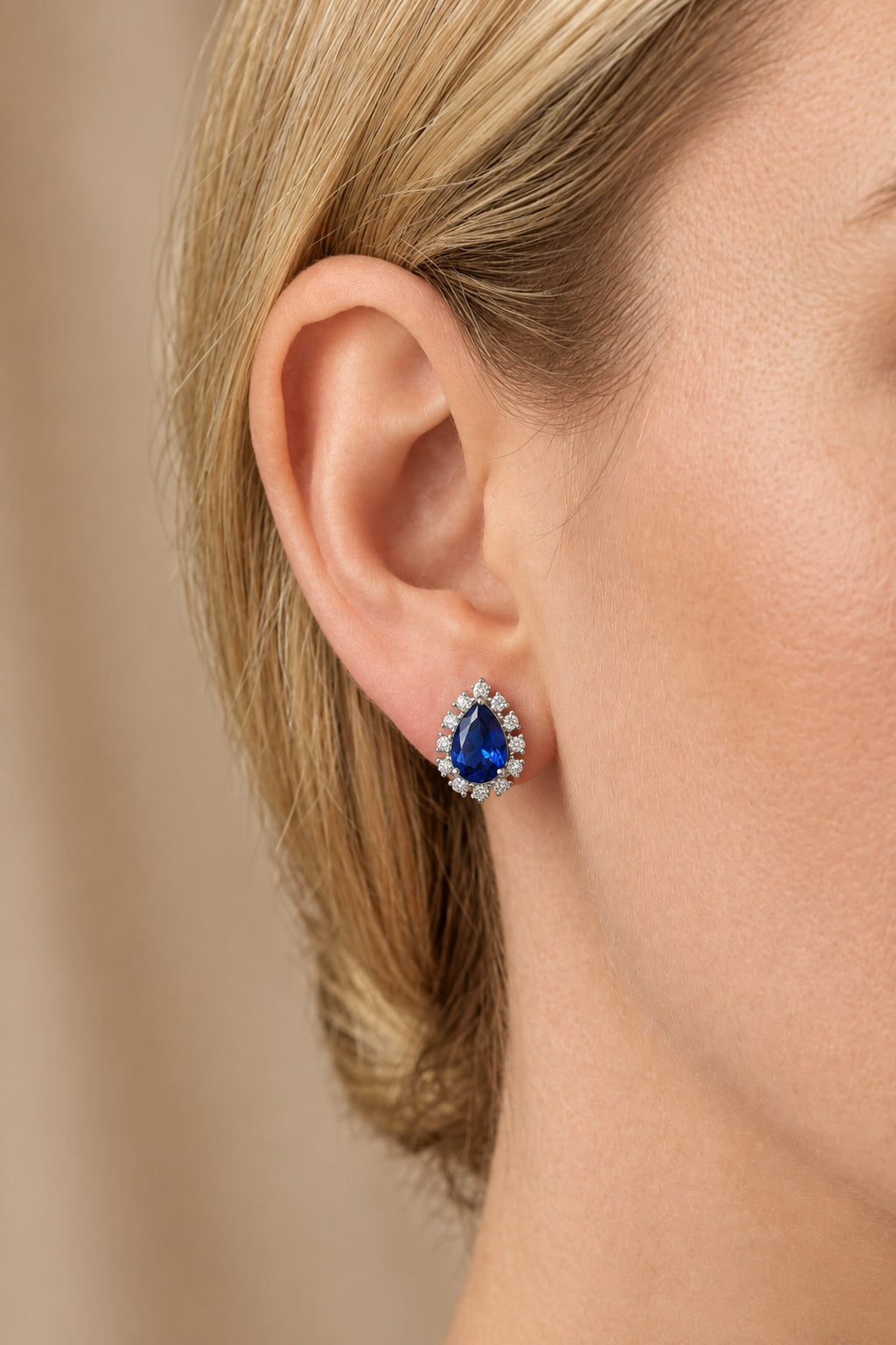 Sterling Silver Teardrop Sapphire Stud Earrings