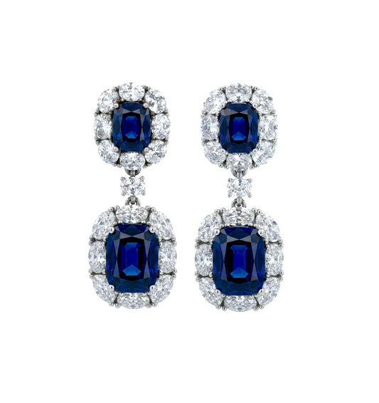 Sterling Silver Blue Sapphire Cubic Zirconia Drop Earrings