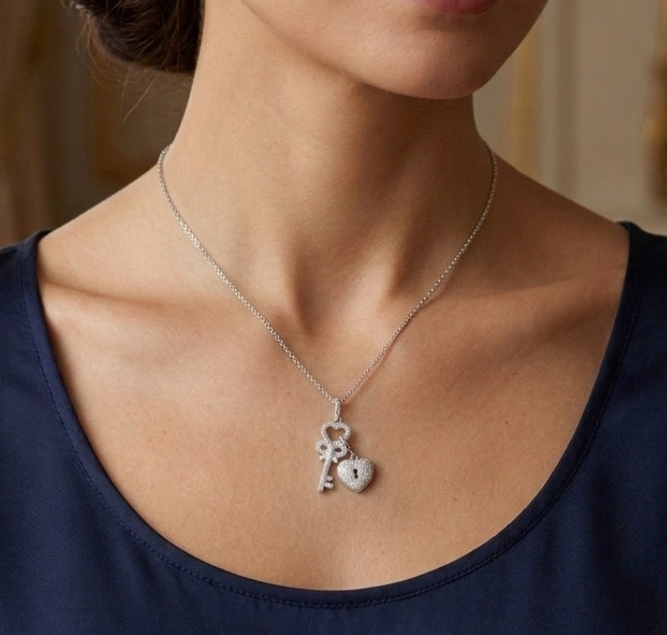 Heart Lock and Key Pendant Necklace
